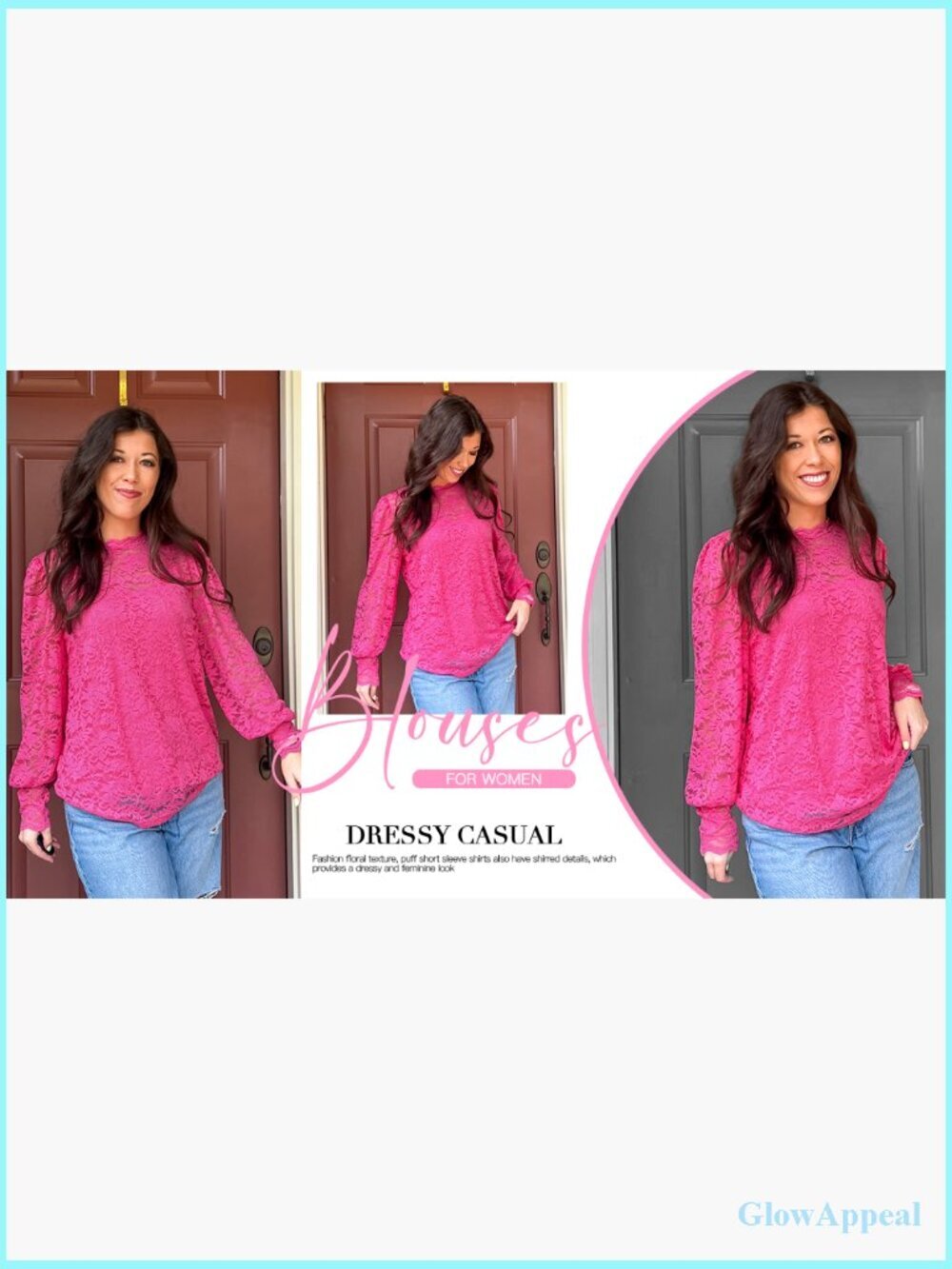 Women's Lace Floral Long Sleeve Blouse Dressy Casual Mock Neck Shirt - Picture 6 of 7